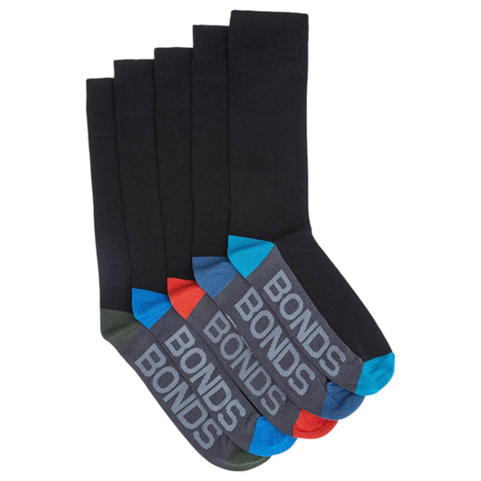 5 Pack Mens Bonds Business Bamboo Crew Socks Black