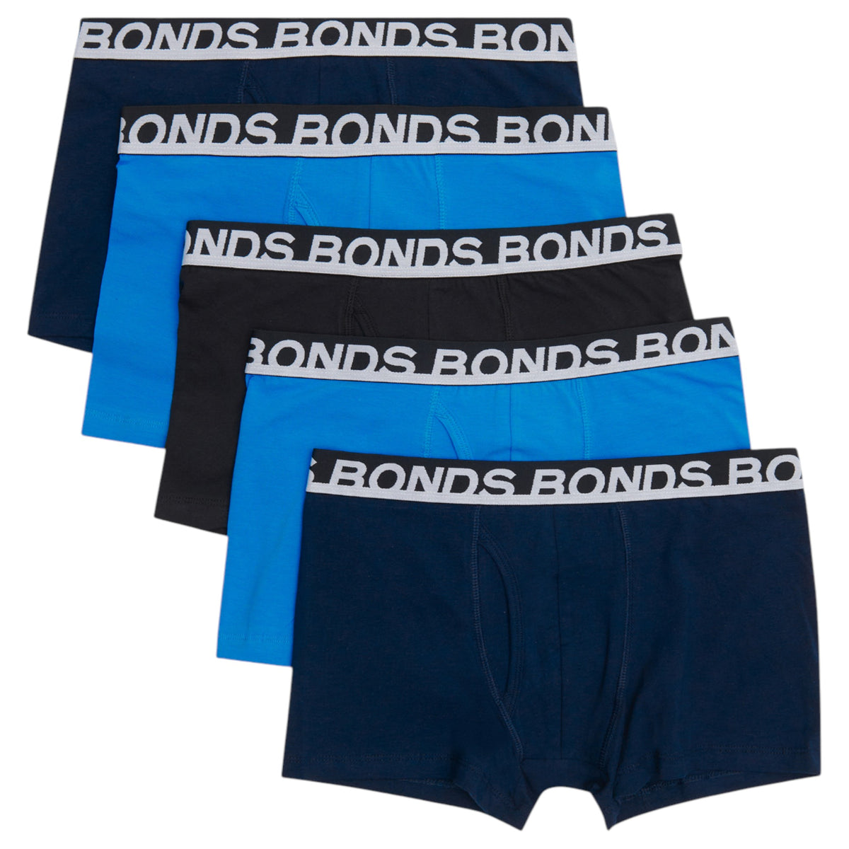 5 Pack Mens Bonds Everyday Trunks Underwear Black / Navy / Blue