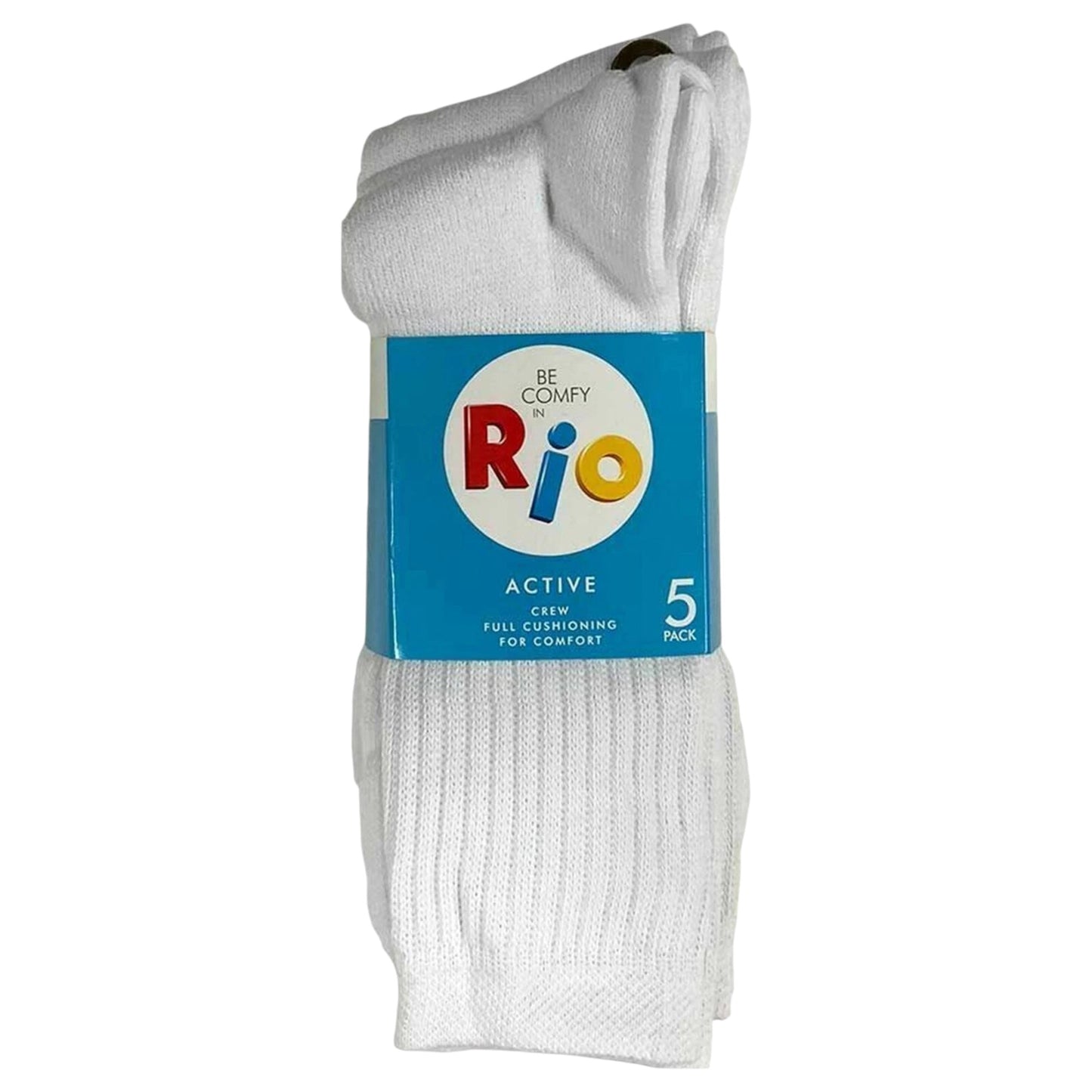 5 Pack Mens Rio Active Comfort Crew Socks White
