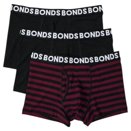 6 Pack Mens Bonds Classic Trunks Underwear Black/Burgundy