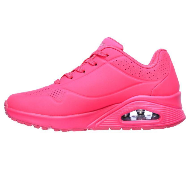 Womens Skechers Uno - Neon Nights Hot Pink Lace Up Sneaker Shoes