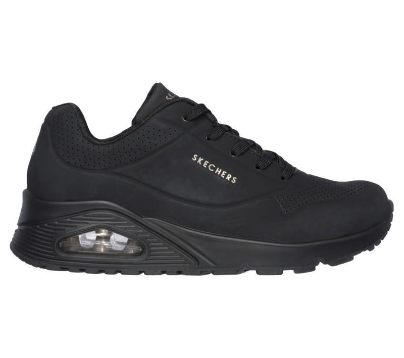 Womens Skechers Uno - Stand On Air Black/Black Lace Up Sneaker Shoes