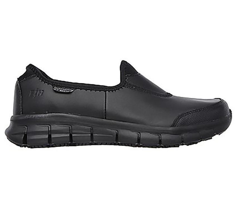 Womens Skechers Sure Track Black/Black Slip On Work Boot Shoes