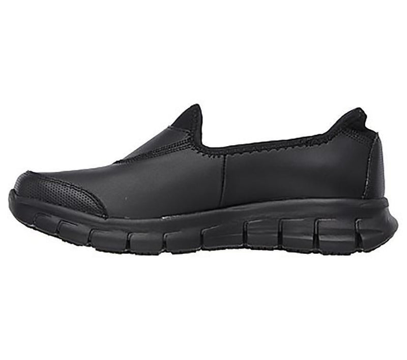 Womens Skechers Sure Track Black/Black Slip On Work Boot Shoes