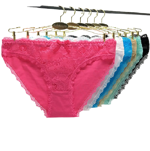 12 X Womens Lace Front Cotton Back Briefs - Undies Bikini Coloured Underwear