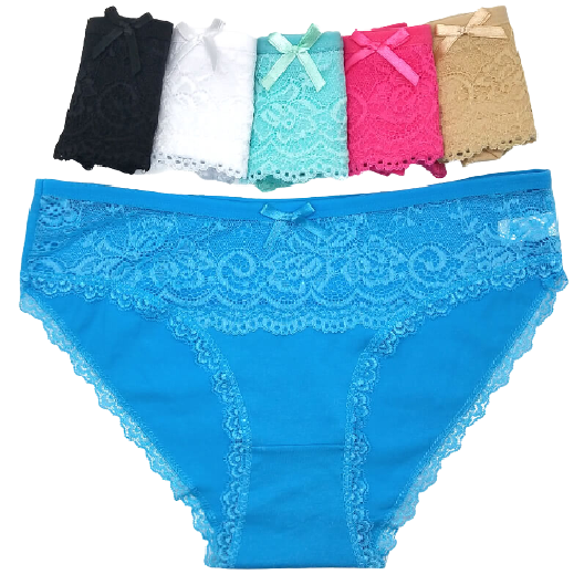 6 x Womens Lace Top Cotton Bikini Briefs Undies Undwear Assorted Bottoms Jocks