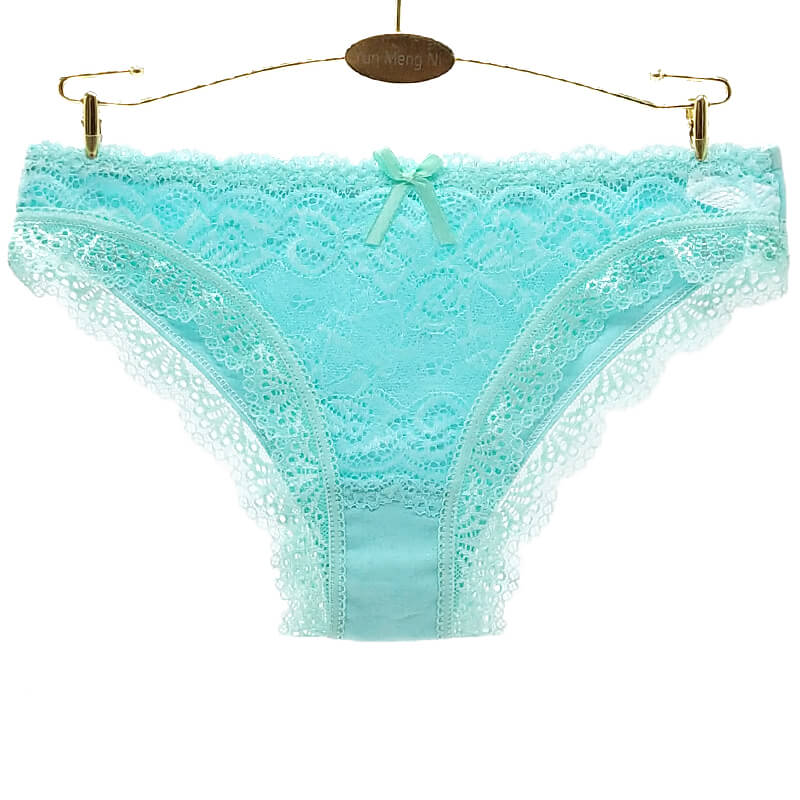 6 x Womens Solid Transparent Lace Briefs Bikini Undies Sexy Underwear With Bow