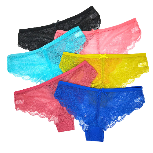 6 x Womens Lace Sexy Bikini Briefs - Undies Coloured Solid Underwear Jocks