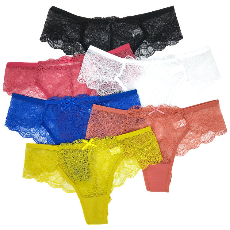 12 X Womens Lace Sexy Briefs Undies Coloured Solid Underwear Jocks With Bow