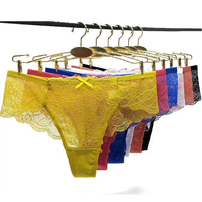 24 X Womens Lace Sexy Briefs Undies Coloured Solid Underwear Jocks With Bow