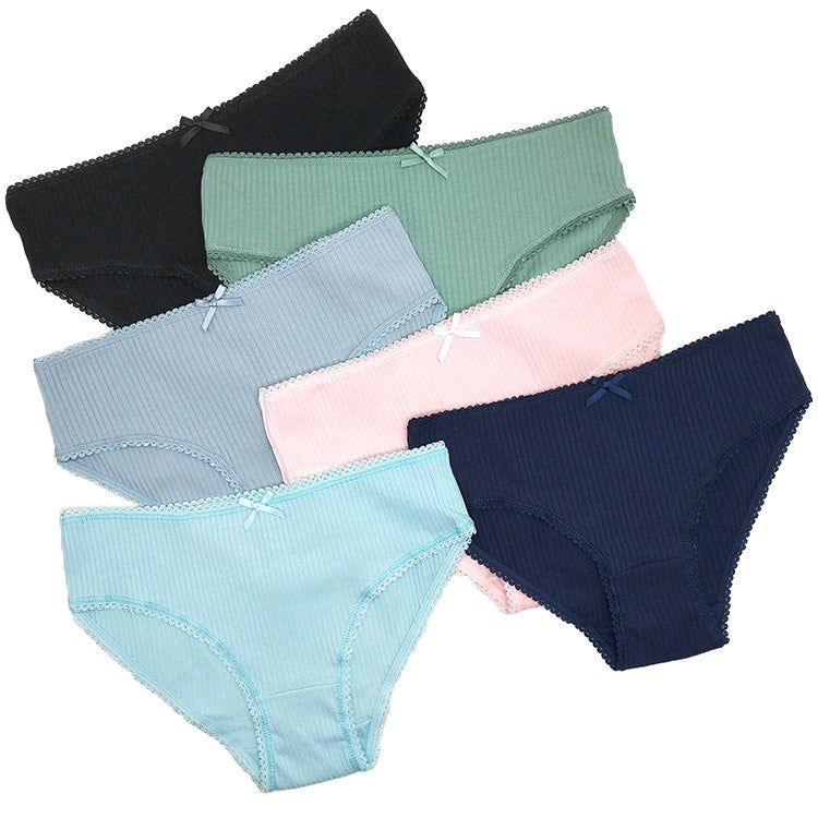 6 x Womens Mid-Rise Bikini Briefs Undies Cotton Assorted Underwear With Bow