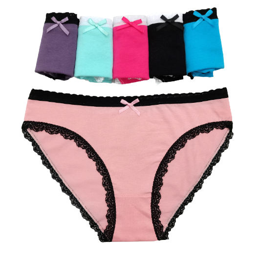 12 X Womens Coloured Bikini Briefs Lace Trim Undies Cotton Underwear Solid Jocks
