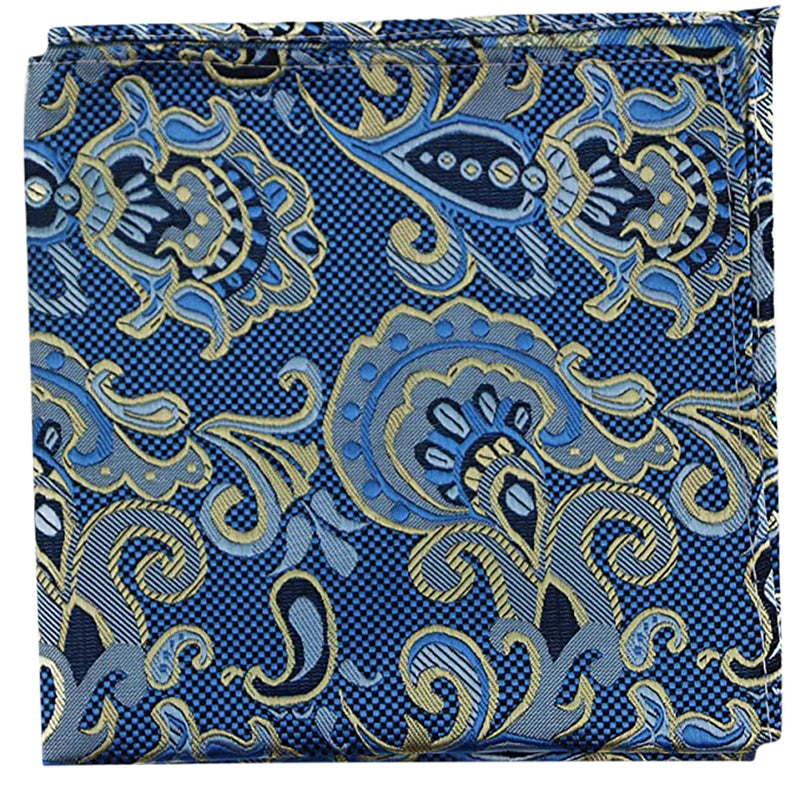 Mens Blue, Black & Yellow Floral Silk Pocket Square