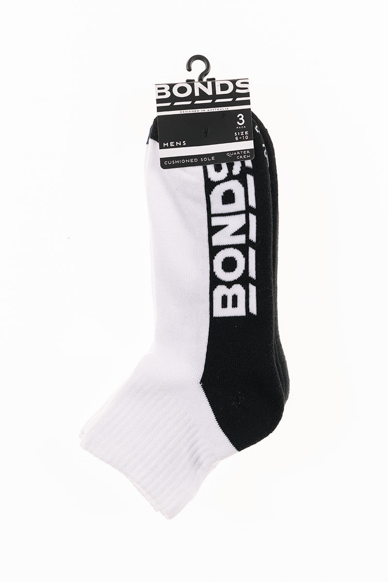 12 X Bonds Quarter Crew Socks Mens Sport Running Gym Sock Black White