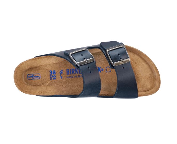 Mens Birkenstock Arizona Fl Sfb Blue Leather Slip On Sandals
