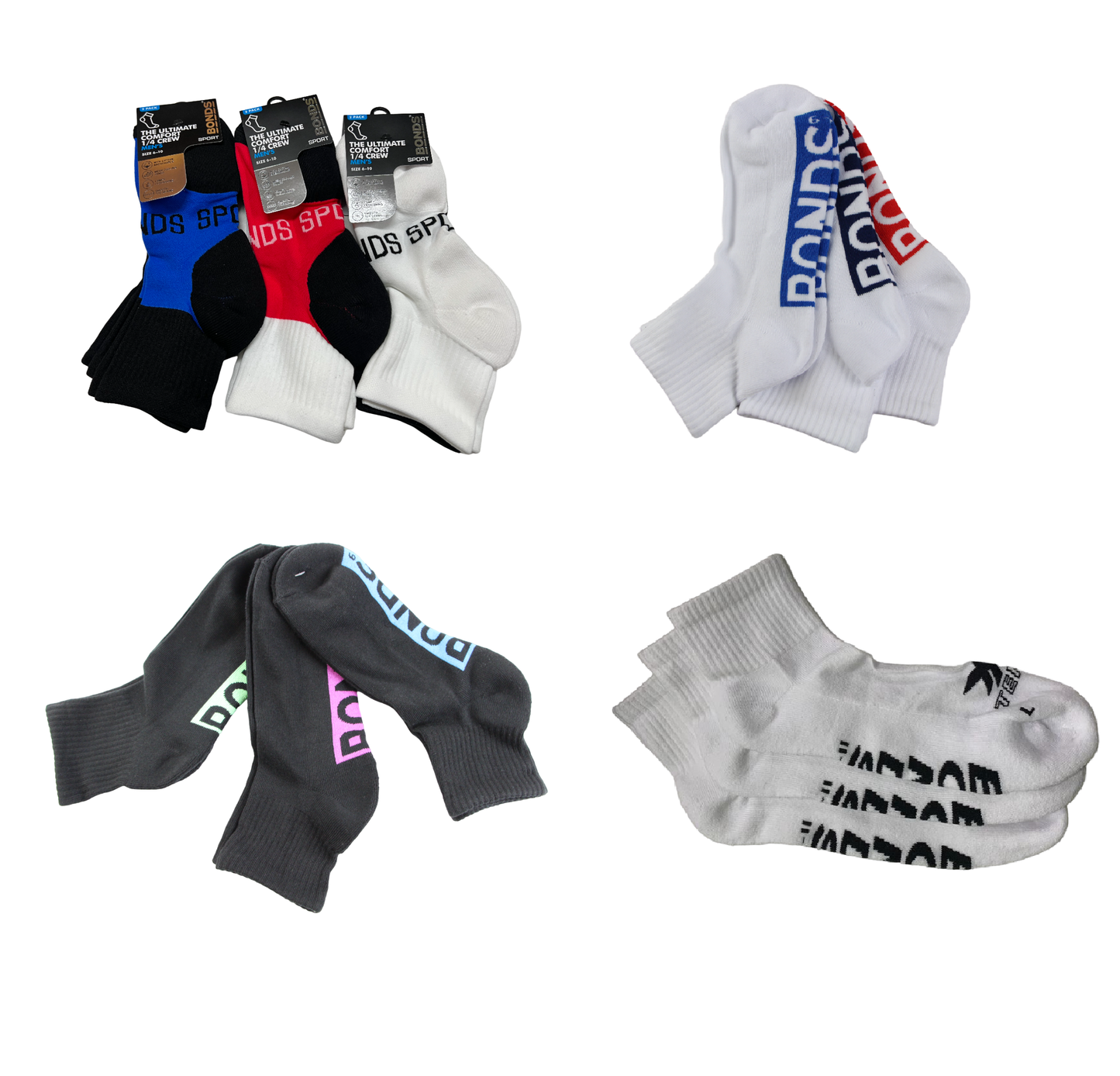 Mens Bonds Cushioned Quarter Crew Socks Mixed