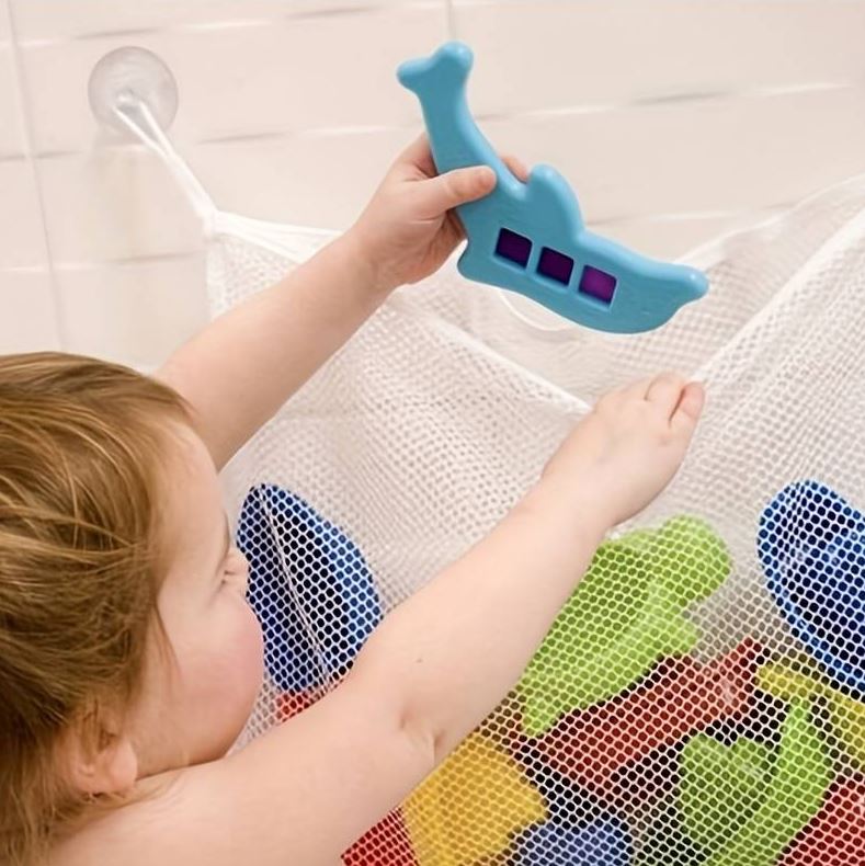 White Baby Kids Bath Toys Holder Organiser Hanging Large Bag