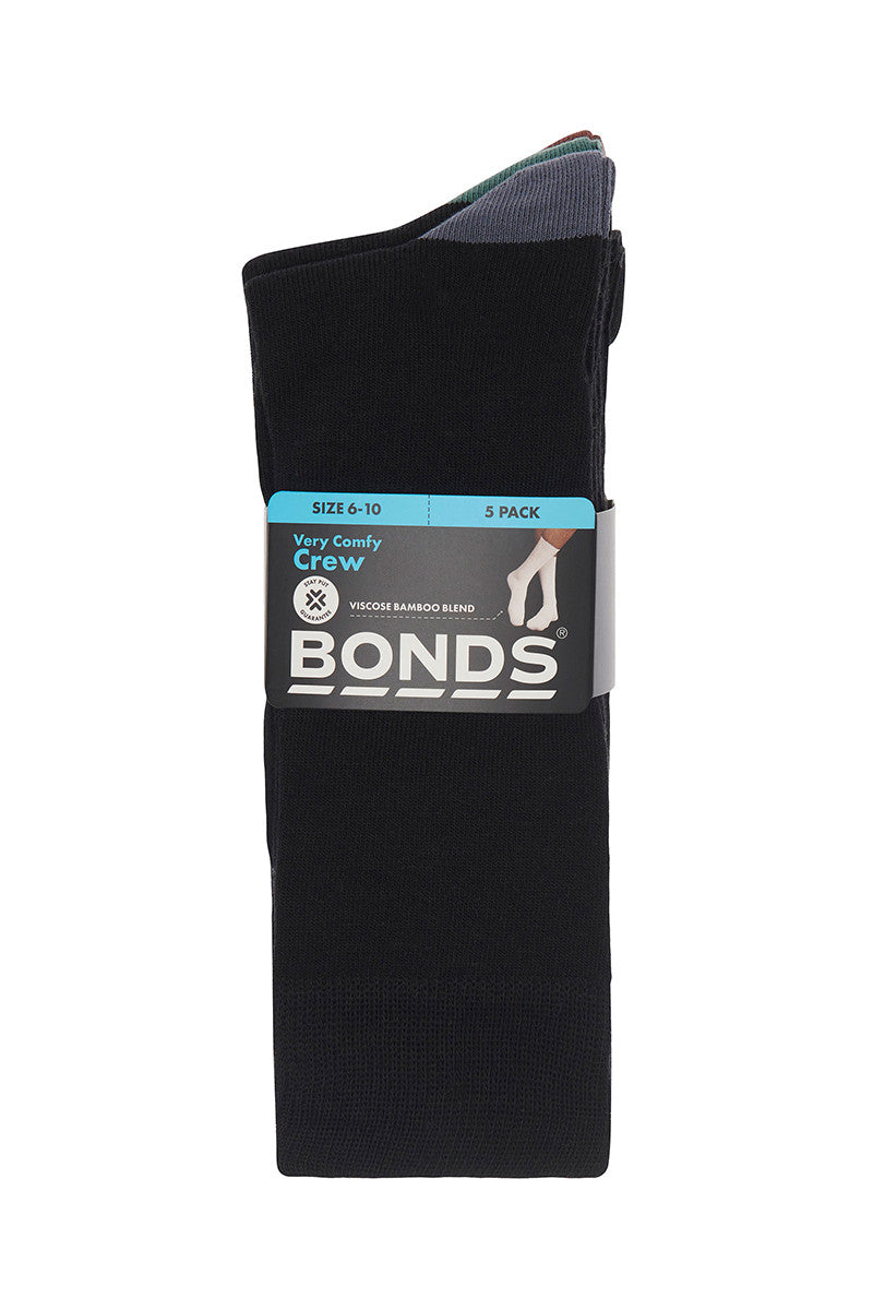 5 Pack Mens Bonds Business Bamboo Crew Socks Black