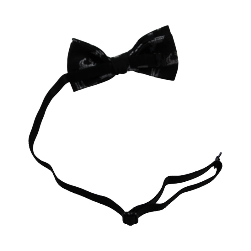 Boys Black With Silver Zebras Patterned Cotton Bow Tie