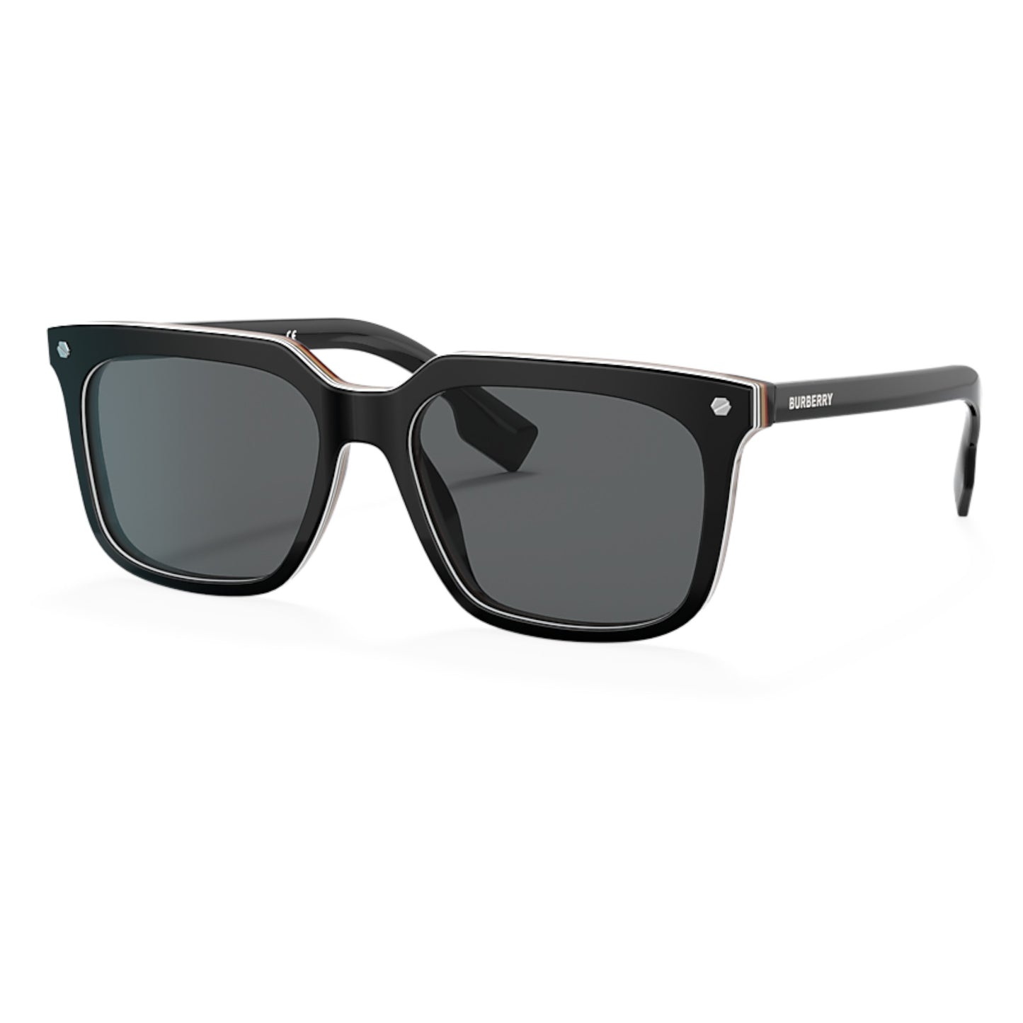 Men Burberry Be4337 379887 Black Square Dark Grey Sunglasses