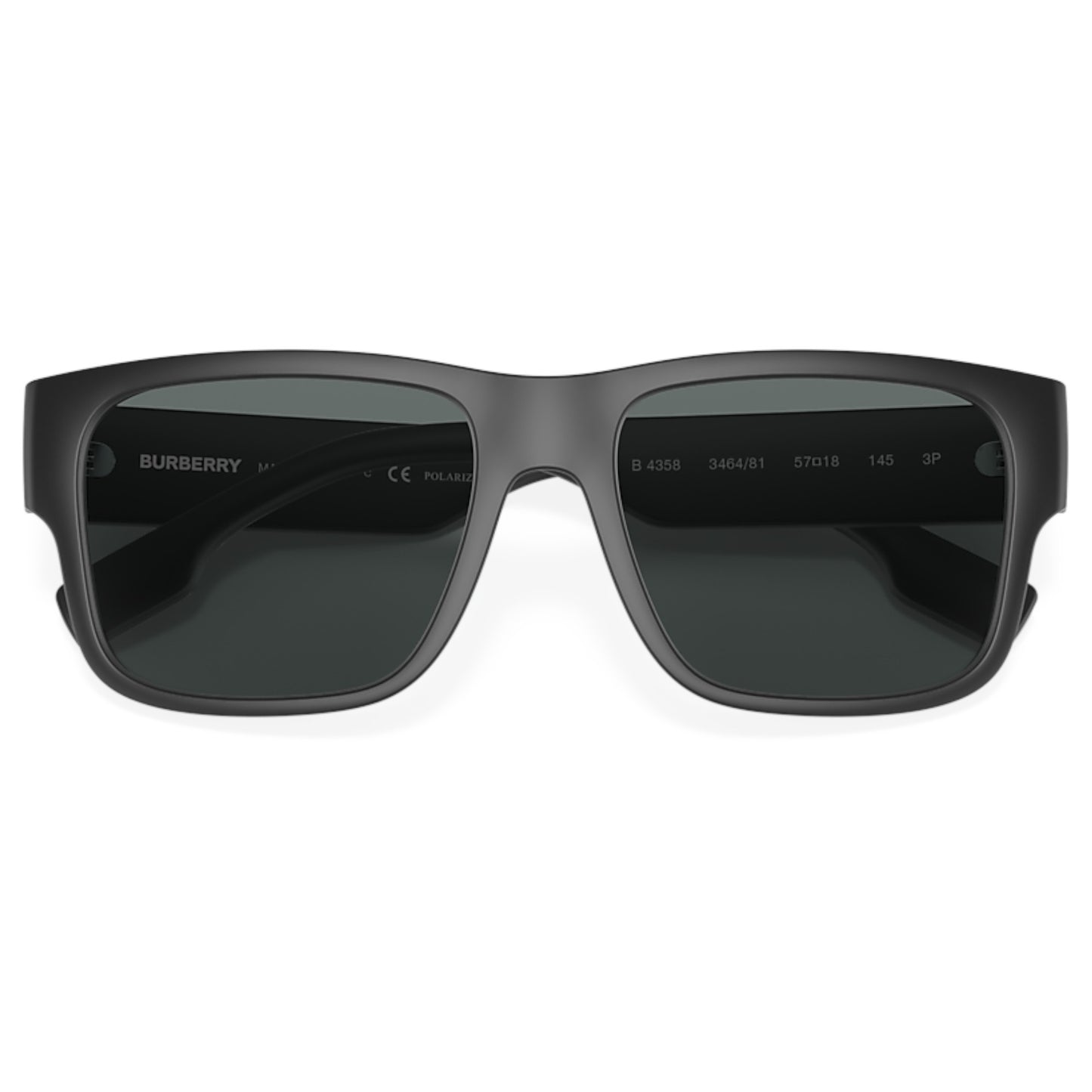 Men Burberry Be4358 346481 Black Square Polarized Dark Grey Sunglasses