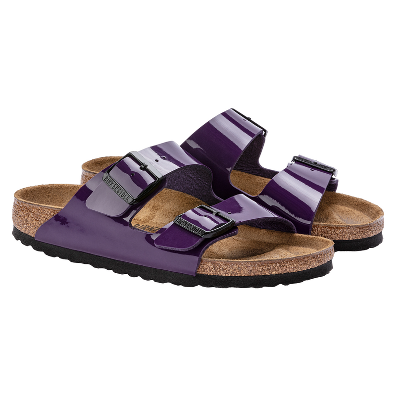 Womens Birkenstock Arizona Birko-Flor Patent Plum Purple Slip On Sandals