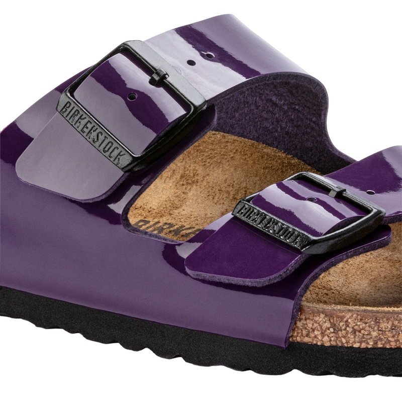 Womens Birkenstock Arizona Birko-Flor Patent Plum Purple Slip On Sandals