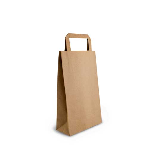 50 X Brown Kraft Flat Handle Paper Bags Size 265mm Length