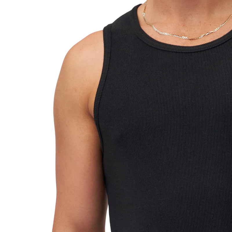 2 x Mens Black Ribbed Singlet Top Chesty Vest Underwear Mens