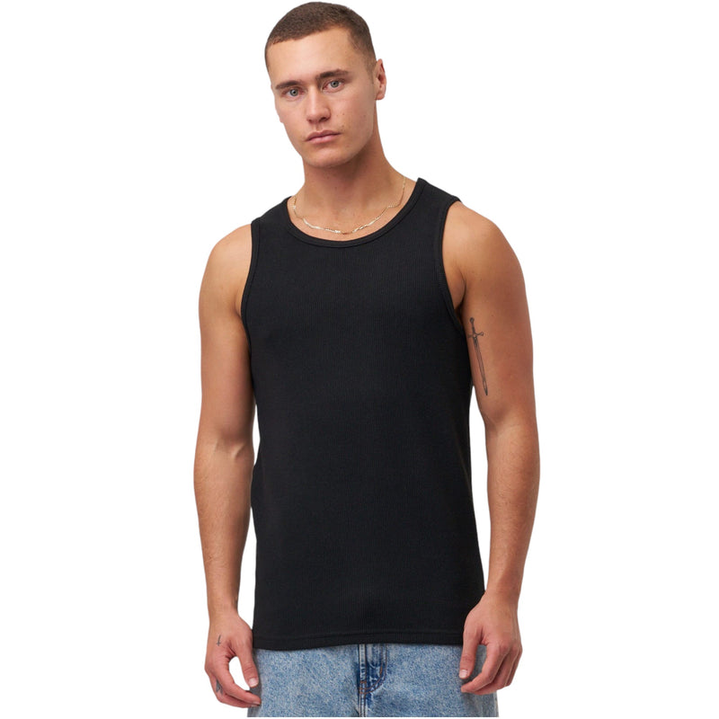 4 x Mens Black Ribbed Singlet Top Chesty Vest Underwear Mens