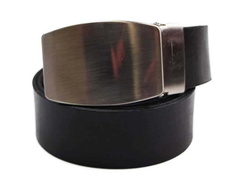 Mens Black Leather Belt With Full Silver Buckle