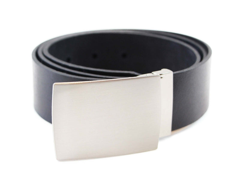 Mens Black Leather Belt With Rectangular Full Silver Buckle