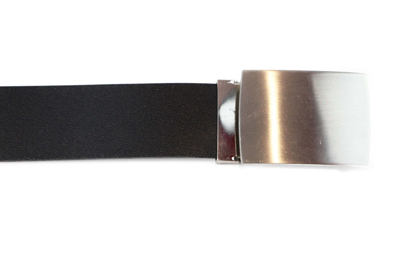 Mens Black Leather Belt With Rectangular Full Silver Buckle