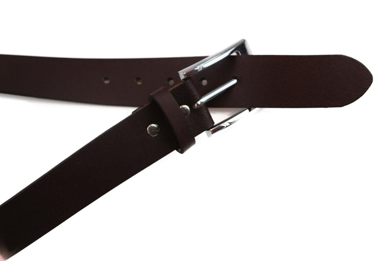 Mens Brown Leather Belt With Curved Silver Edges