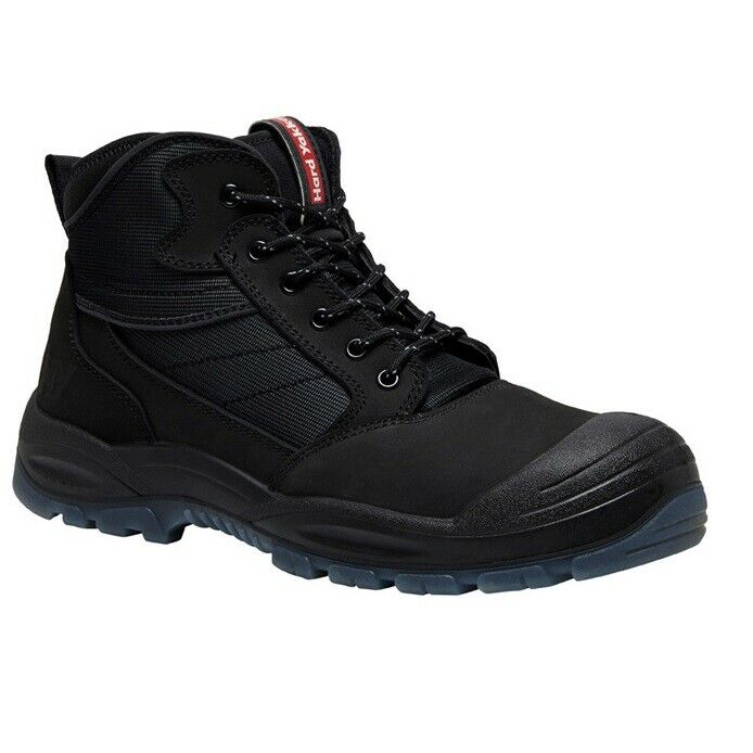 Hard Yakka Nite Vision - Mens Lace Up Work Boots Black Reflective Safety Shoes
