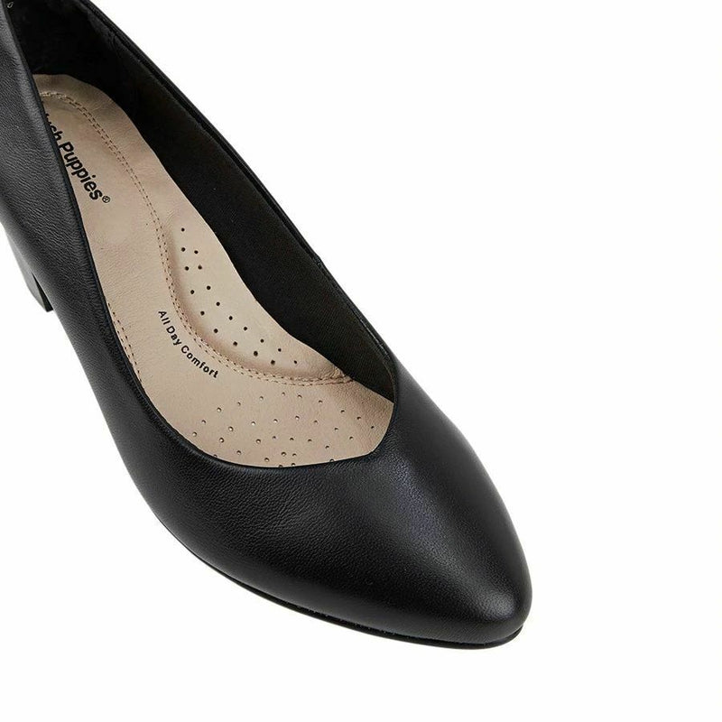 Womens Hush Puppies Ivet Black Patent Work Medium Height Heel Heels Shoes
