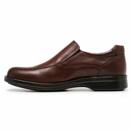 Mens Hush Puppies Noel Black / Brown Leather Work Extra Wide Slip On Shoes