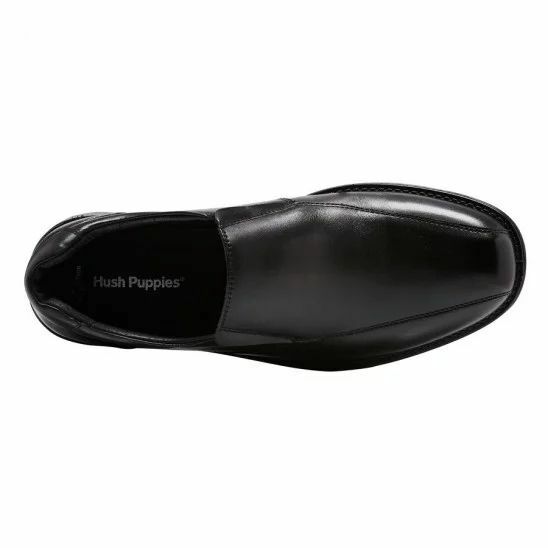 Mens Hush Puppies Noel Black / Brown Leather Work Extra Wide Slip On Shoes