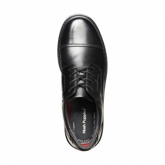 Mens Hush Puppies Darwin Leather Black Extra Wide Lace Up Work Shoes