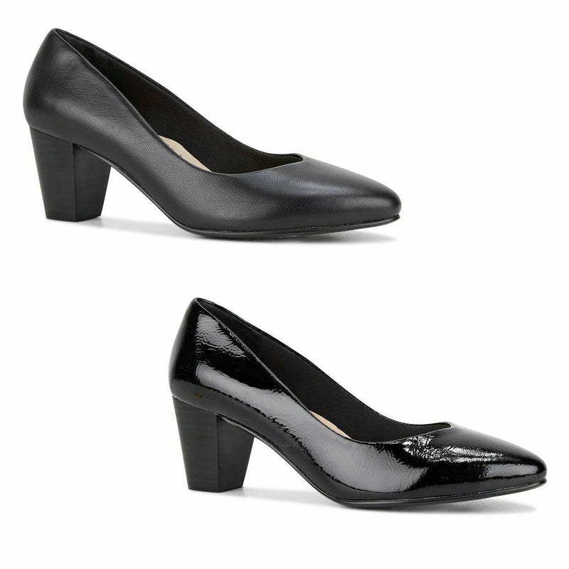 Womens Hush Puppies Ivet Black Patent Work Medium Height Heel Heels Shoes