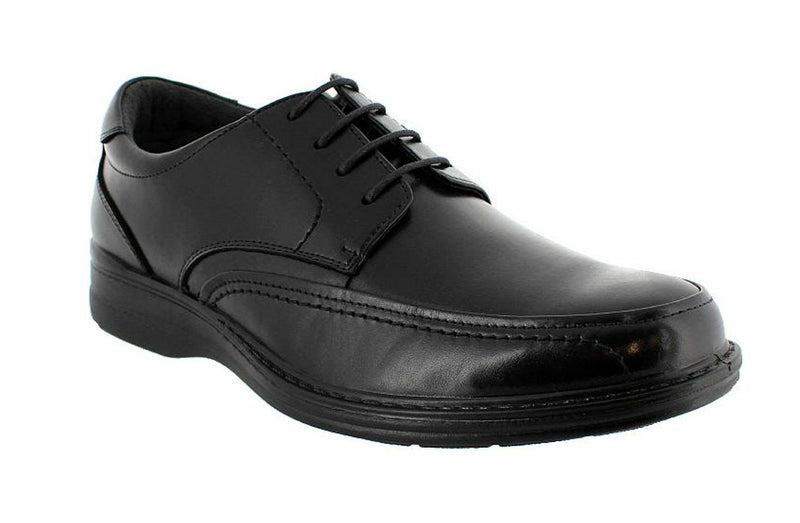 Mens Hush Puppies Torpedo Black Teak Mahogany Leather Extra Wide Work Shoes
