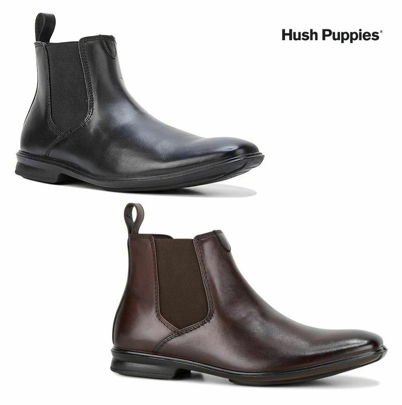 Mens Hush Puppies Chelsea Extra Wide Mens Black Mahogancy Tan Leather Boots