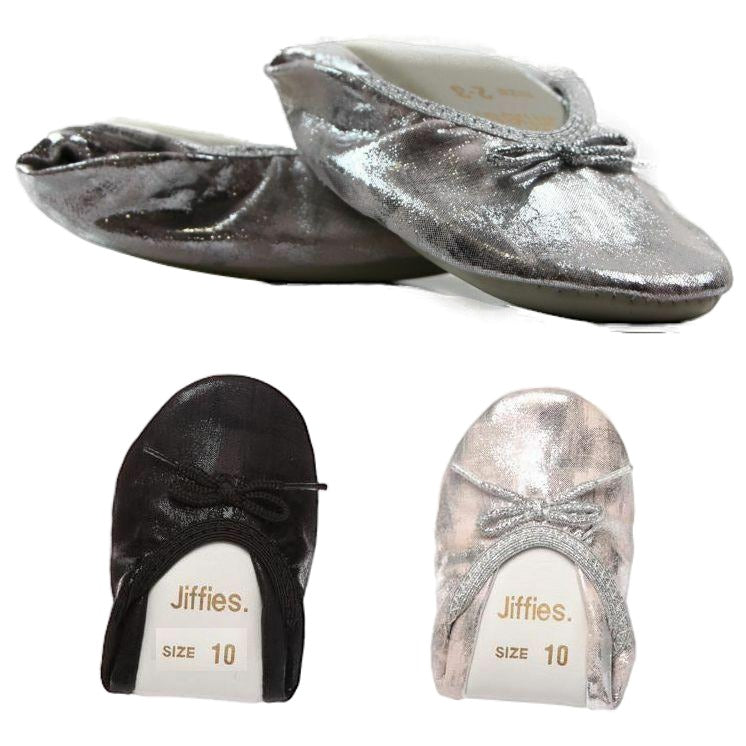 Jiffies Girls Clearance - Black / Silver Sparkle Kids Flats Dance Slippers Shoes