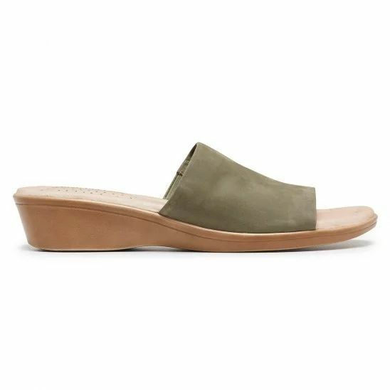 Womens Hush Puppies Coco Slip On Leather Sage Wedges Sandals