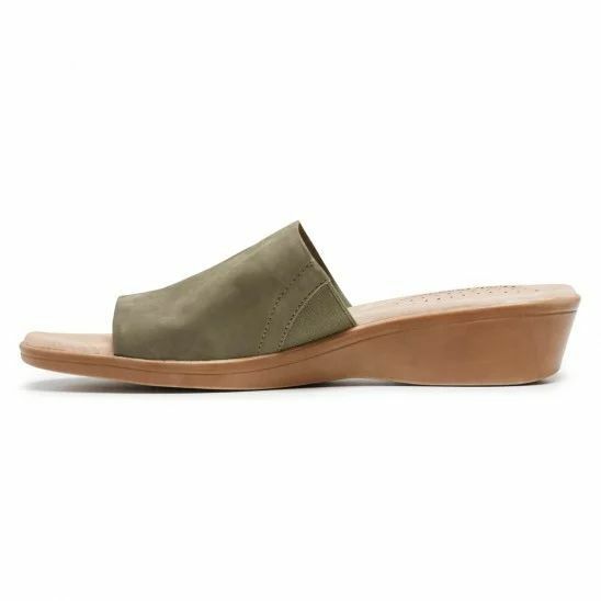 Womens Hush Puppies Coco Slip On Leather Sage Wedges Sandals