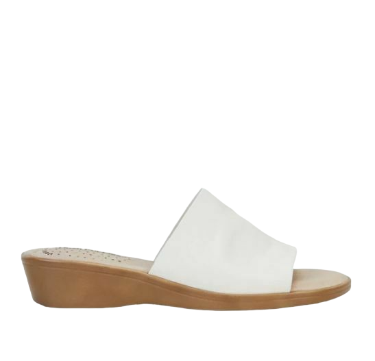 Womens Hush Puppies Coco Slip On Leather White Wedges Sandals