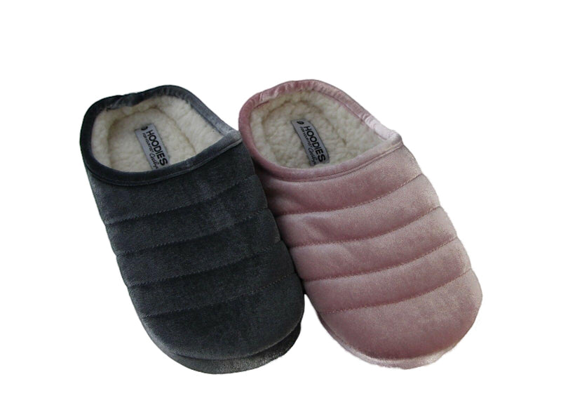 Womens Grosby Hoodies Slip On Pink Dark Grey Puffer Slippers