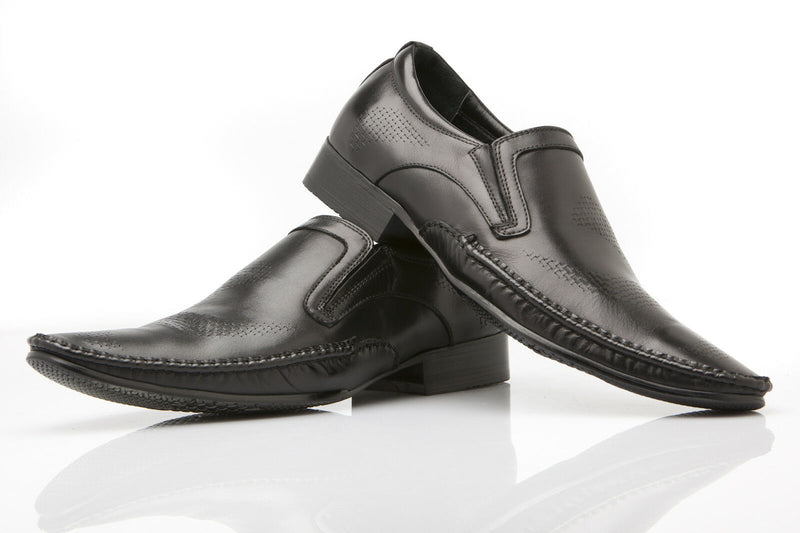 Mens Zasel Meg Black Dress Leather Slip On Work Formal Casual Mens Shoes