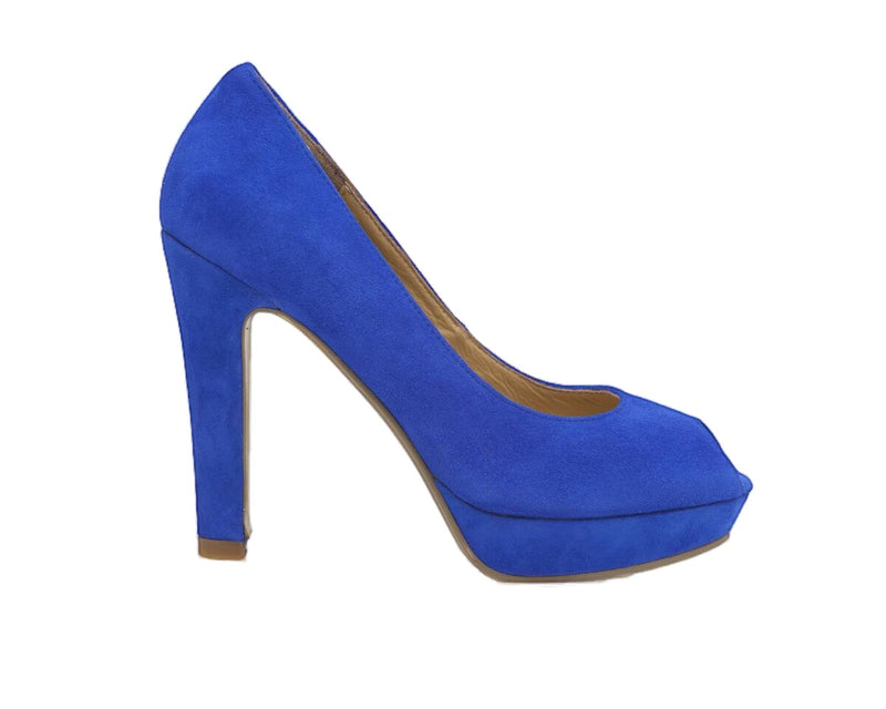 Zasel Lenny Ladies Womens Blue Suede Leather Platform High Heel Open Toe Heels