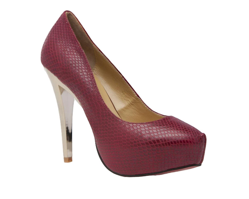 Zasel Jayne Womens Ladies Red Burgundy Leather High Gold Stiletto Heels Shoes